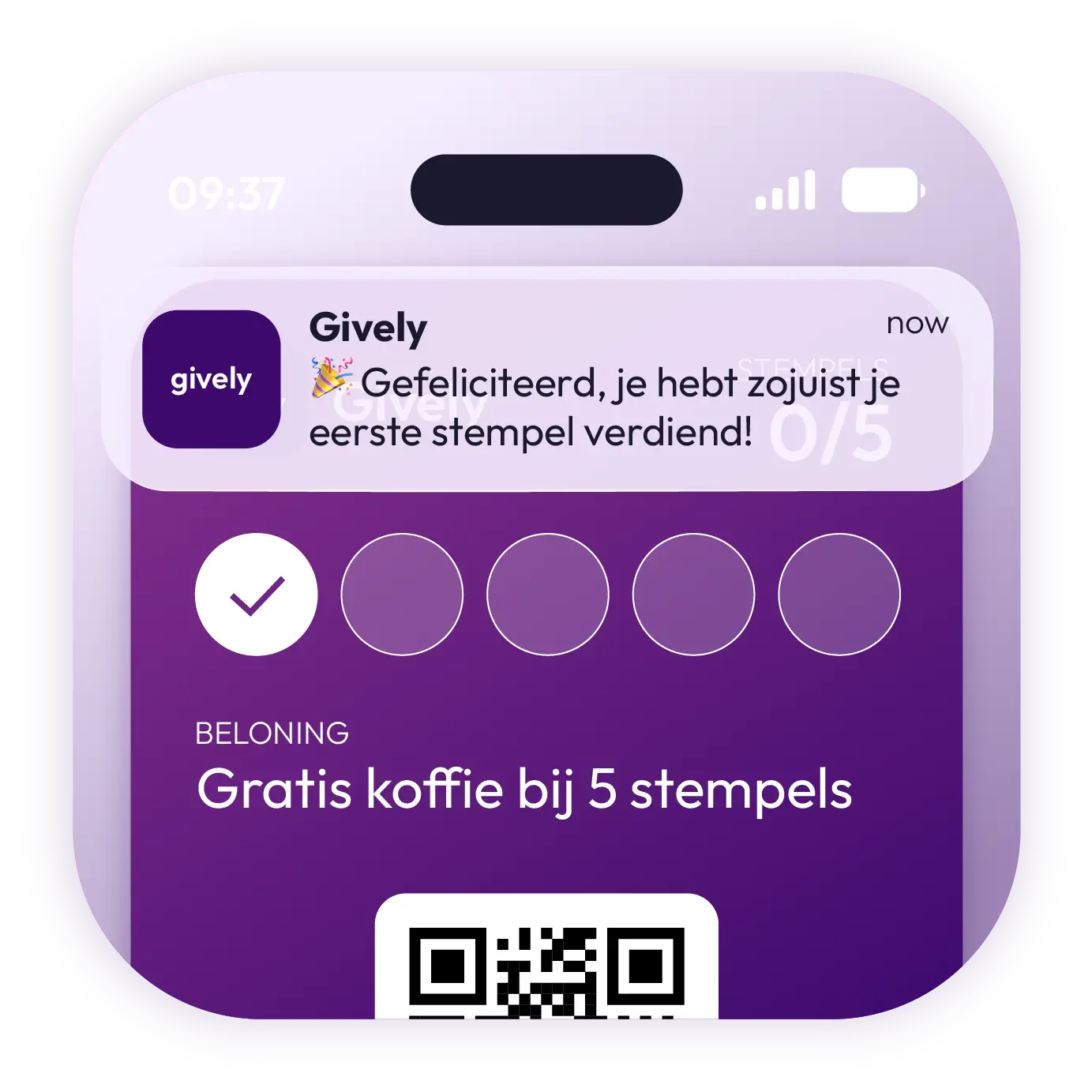 Gively klantenkaart getoond in een smartphone wallet interface
